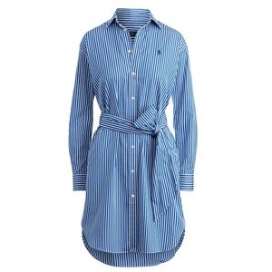 Polo by Ralph Lauren Blue & White Vertical-Stripe Tie-Waist Shirt Dress